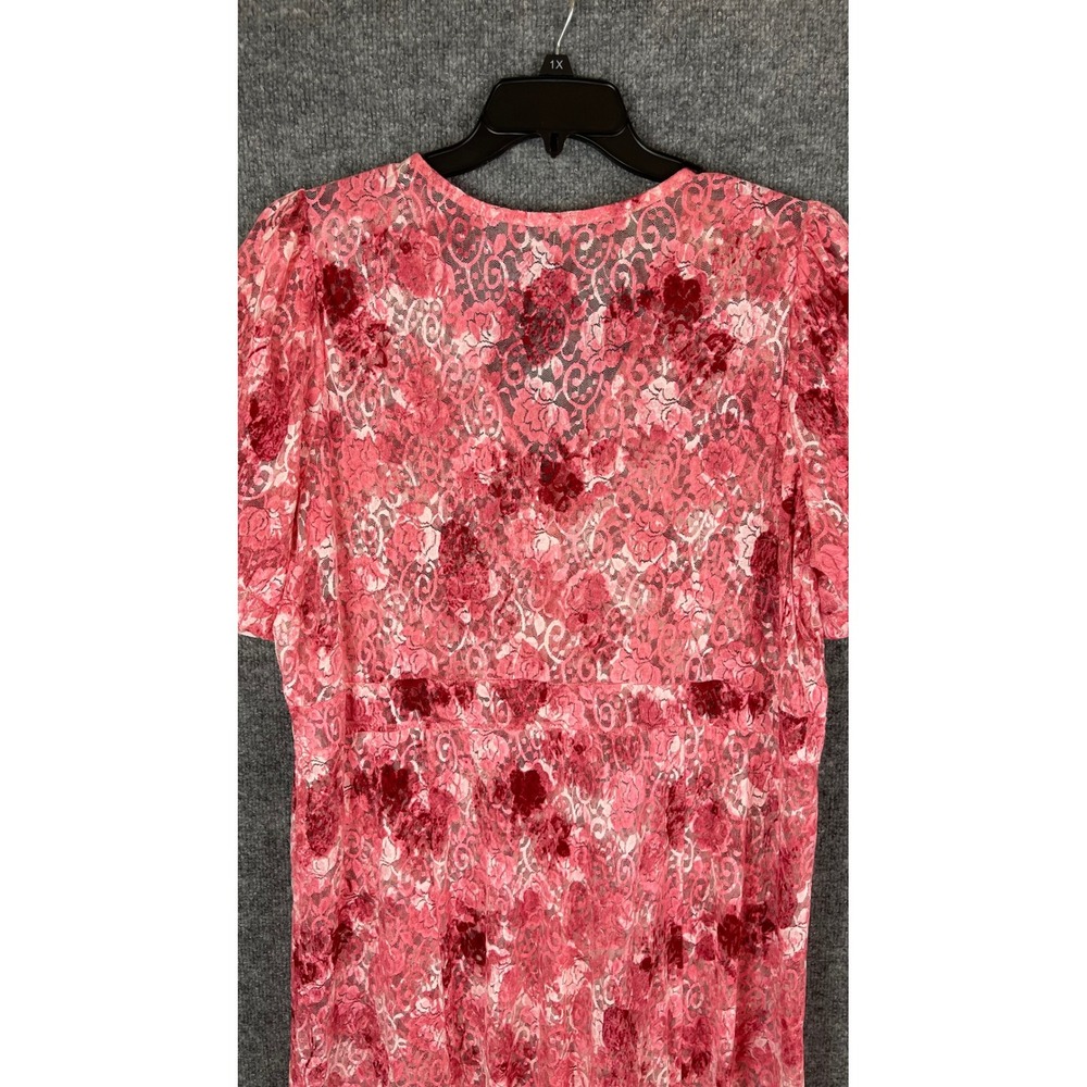 Chico's Floral Lace Maxi Dress Women's 1X Pink Excellent Tiered Puff Sleeve - Picture 10 of 10